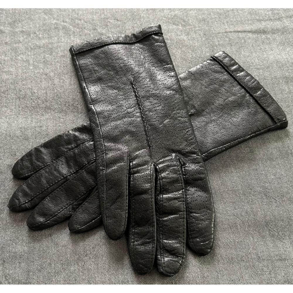 Fownes Vintage Black Genuine Leather Lined Gloves Womens Size 7